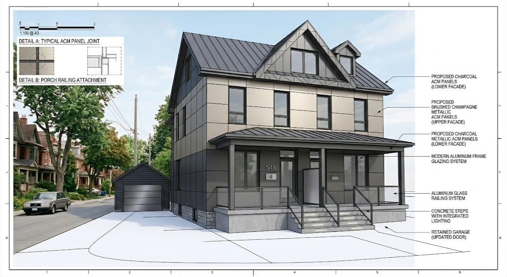 3D design rendering of ACM panels on Toronto home