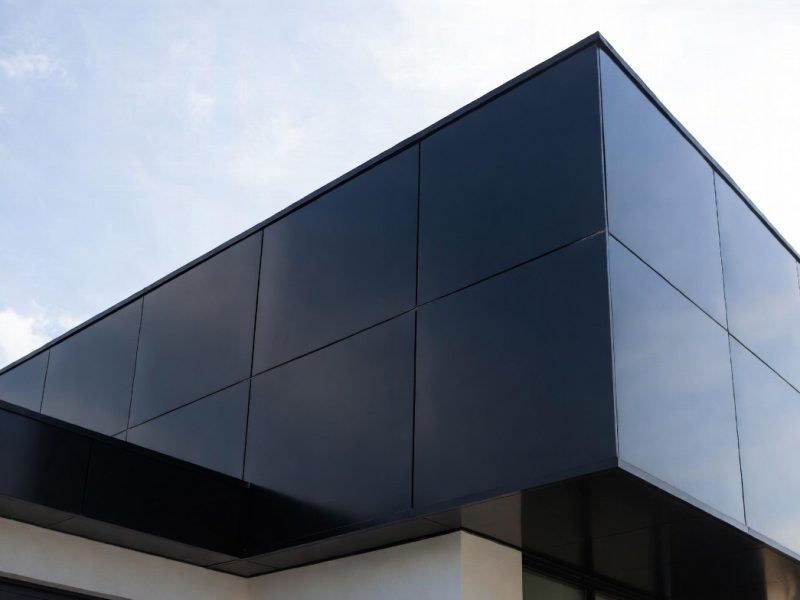 Sleek black Aluminum Composite Panels ACP for modern house exterior.