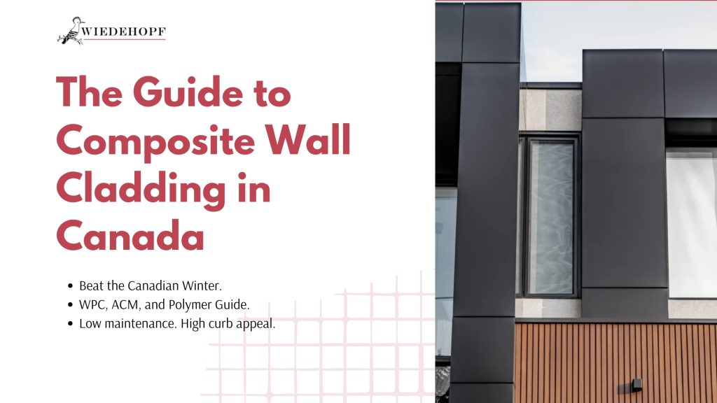 Close-up view of dark grey composite wall cladding panels on a modern Canadian home facade.